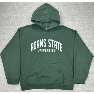 Vintage Adams State University Hoodie Sweatshirt Mens Large Green Pullover Y2K